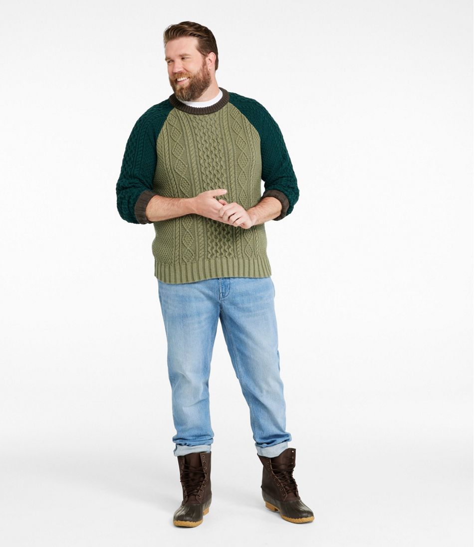 Men's Signature Cotton Fisherman Sweater, Crewneck, Colorblock | L.L.Bean on sale