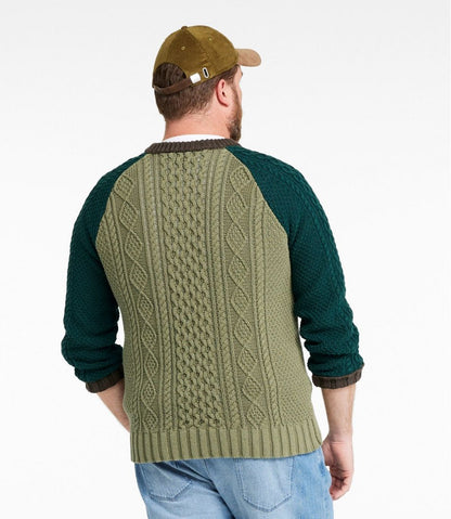 Men's Signature Cotton Fisherman Sweater, Crewneck, Colorblock | L.L.Bean on sale