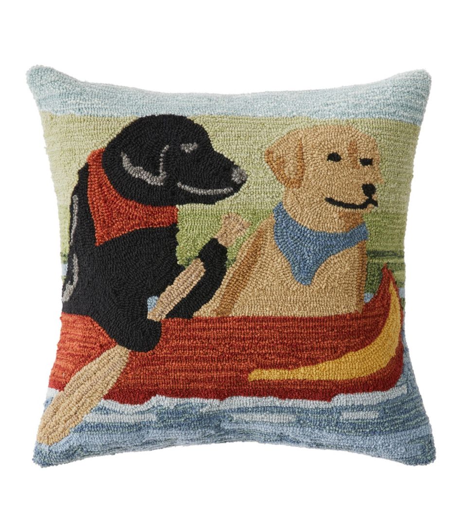 Indoor/Outdoor Hooked Pillow, Dogs in Canoe | L.L.Bean sale