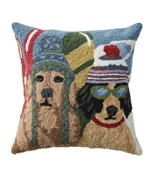 Indoor/Outdoor Hooked Pillow, Dogs Skiing | L.L.Bean on sale