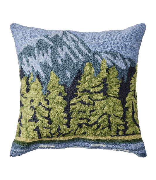 Indoor/Outdoor Hooked Pillow, Lakeside Mountain Scene | L.L.Bean online