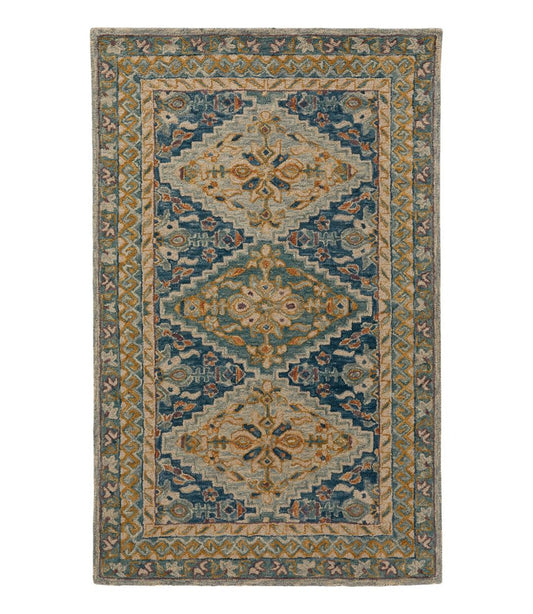 Bordered Medallion Wool Tufted Rug, Blue Multi | L.L.Bean online